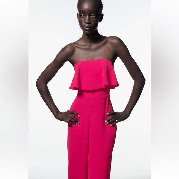 ZARA STRAIGHT NECK CAPE JUMPSUIT SIZE S/M FUCHSIA 1165/267 NWT - Picture 2 of 8